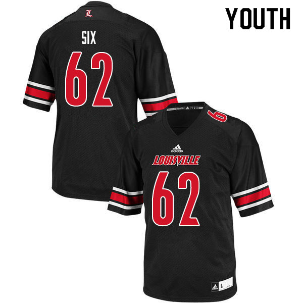 Youth #62 Clayton Six Louisville Cardinals College Football Jerseys Sale-Black - Click Image to Close